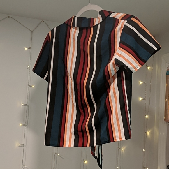 Striped Shirt Sleeve Collar Button Up - Picture 3 of 3